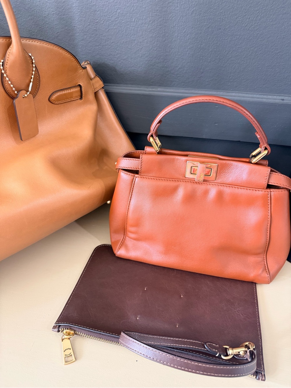 Fendi Peekaboo Mini Brown Leather Top Handle Crossbody Bag Gold Hardware - Picture 15 of 15